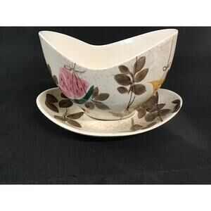 Red Wing Pottery Tampico Hanging Melons & Wine Gravy boat w/attached underplate